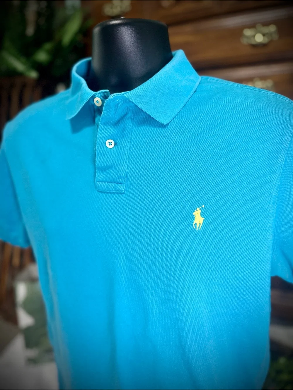 MENS Ralph Lauren POLO - Turquoise with Yellow Logo- LARGE